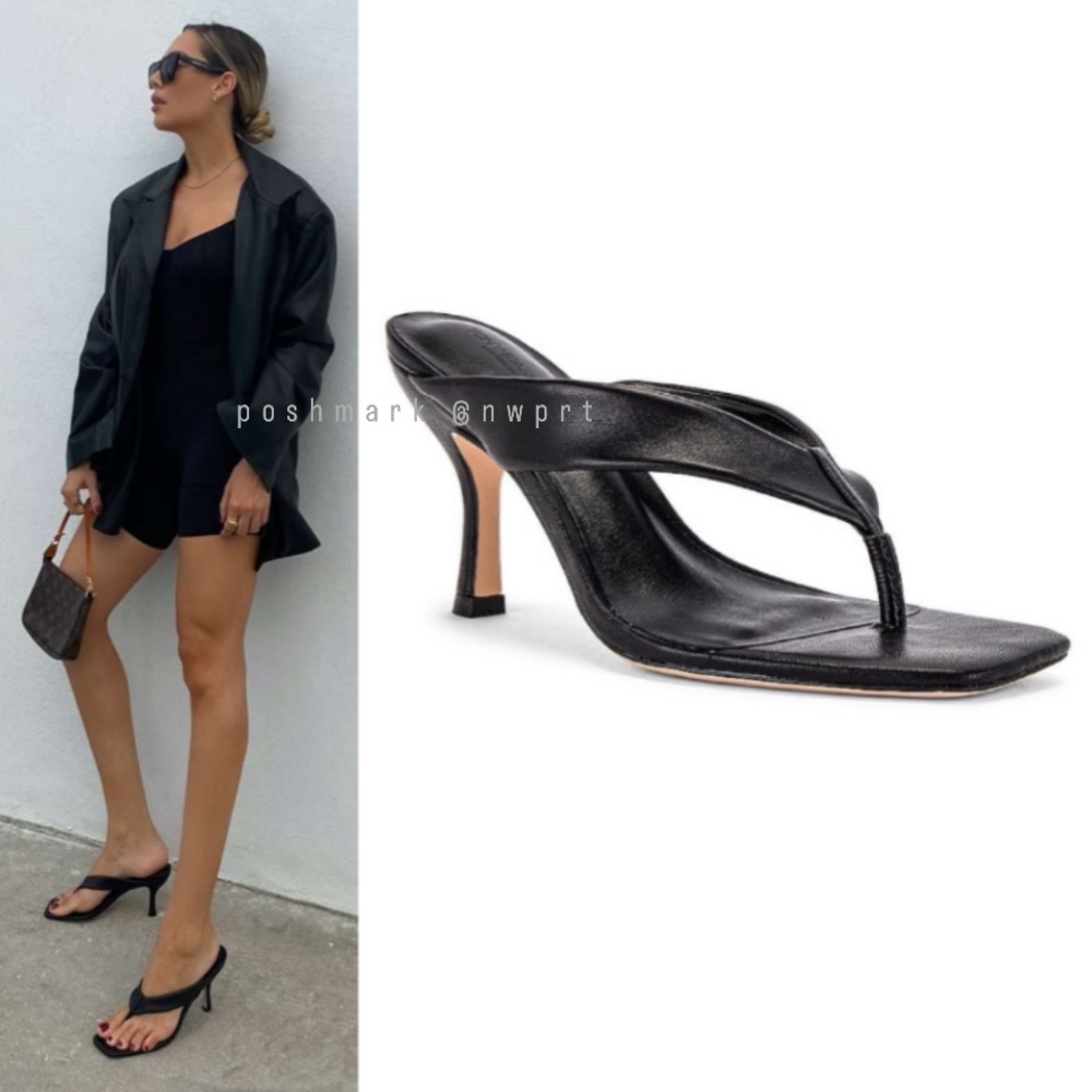 Tony Bianco Black Leather Thong Heel Sandals